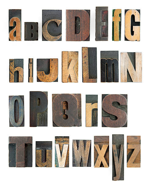 rilievografia alfabeto - letterpress special wood text foto e immagini stock