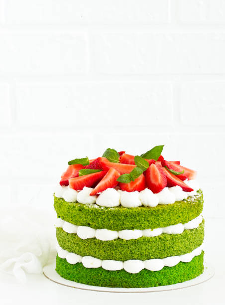istock Cake with spinach, cream and strawberries. Valentine's Day. 1084889054
