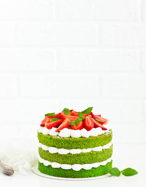 istock Cake with spinach, cream and strawberries. Valentine's Day. 1084891468
