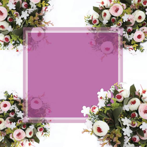 istock Festive flower composition with greeting card on the white  background. Overhead view - Image 1084893488
