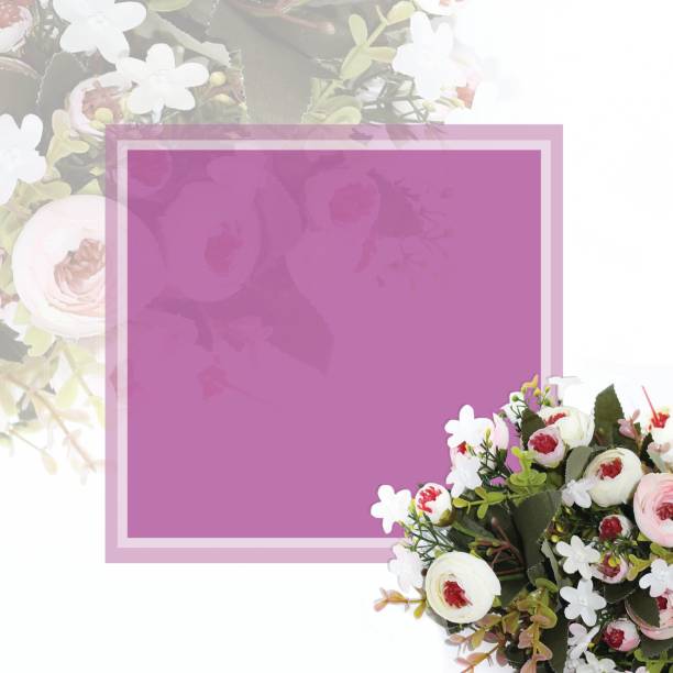 istock Festive flower composition with greeting card on the white  background. Overhead view - Image 1084893886