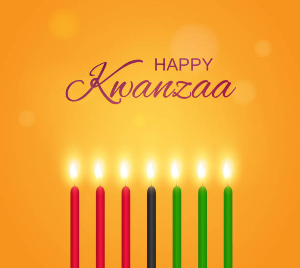 ilustraciones, imágenes clip art, dibujos animados e iconos de stock de cartel de kwanzaa feliz con velas. ilustración de vector. - kwanzaa