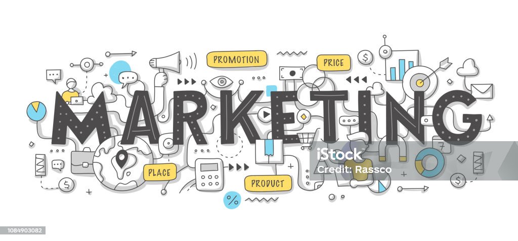 Concepto de marketing palabra Doodle - arte vectorial de Mercadotecnia libre de derechos