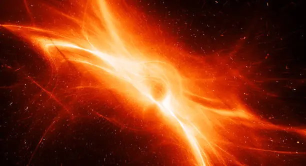Fiery glowing interstellar plasma field in deep space, computer generated abstract background, 3D rendering
