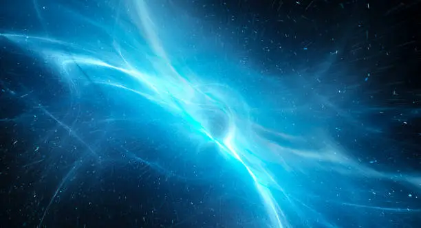 Blue glowing interstellar plasma field in deep space, computer generated abstract background, 3D rendering