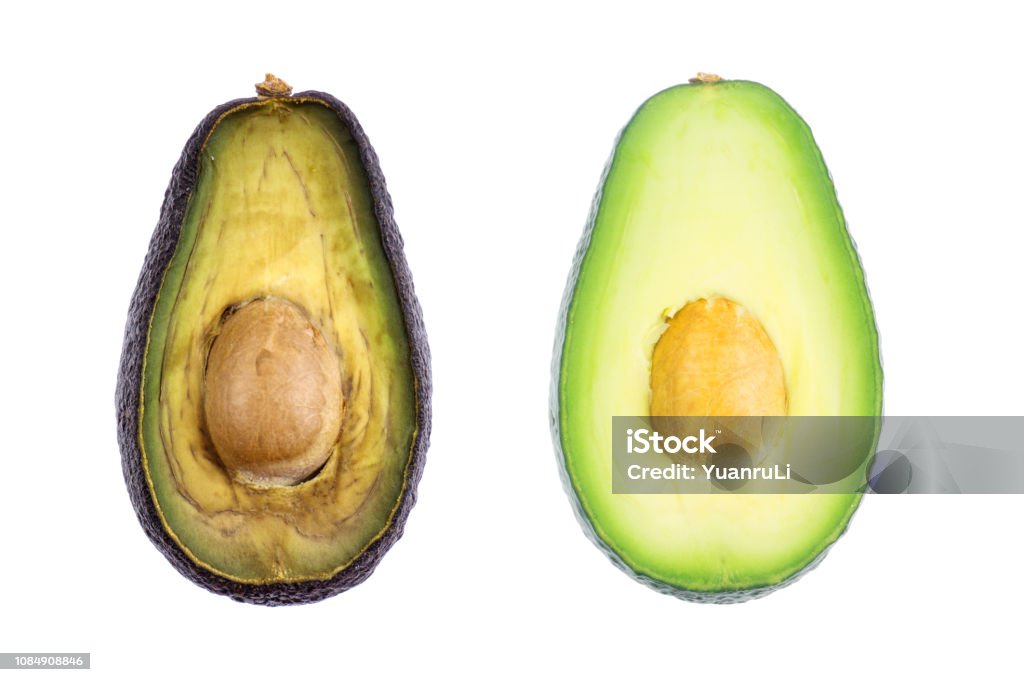 stale avocado with leaf isolated on white Rotting Stock Photo