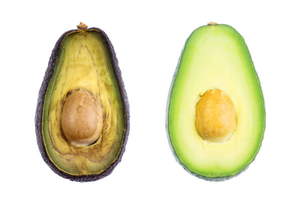 черствый авокадо с листом изолированы на белом - avocado brown стоковые фото и изображения