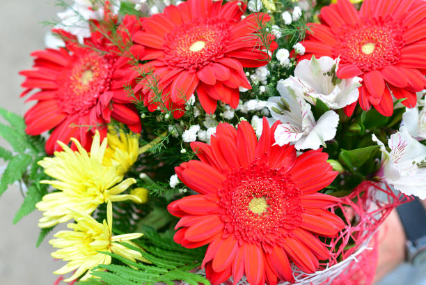 istock Bouquet of yellow chrysanthemums, red gerbera 1084914022