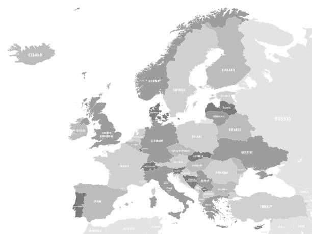 szczegółowa mapa wektorowa europy - france denmark stock illustrations