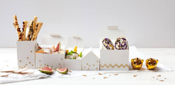 istock Happy New Year table with food snacks 1084917996