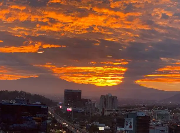 View of Mexico City and it’s Volcanoes just before sunrise