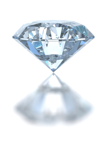 Isolated on white. Single diamond with reflection on the floor. 3D render.