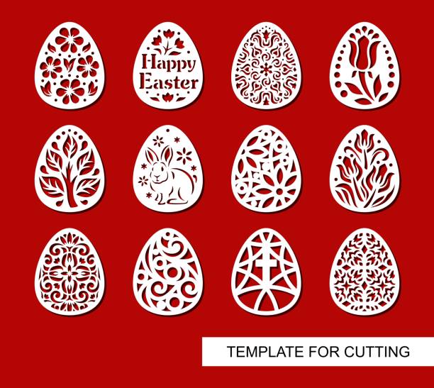 illustrations, cliparts, dessins animés et icônes de ensemble d’éléments décoratifs - oeufs de pâques avec des fleurs et de motifs. - decoration eggs leaf easter