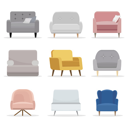 Set of chair. Collection of chair in flat cartoon style. Vector illustration