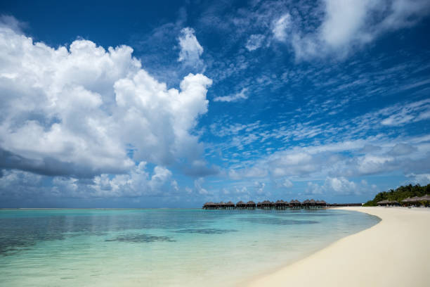 istock Beautiful beach with water bungalows at Maldives 1084949022