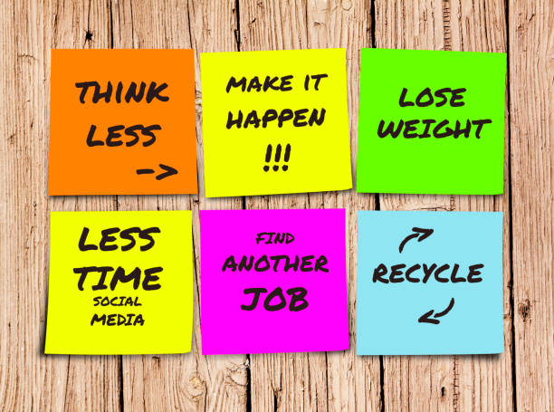 istock list of handwritten 2019 New Year resolutions and goals in sticky notes in commitment determination and positive thinking concept isolated on vintage wooden board 1084964662