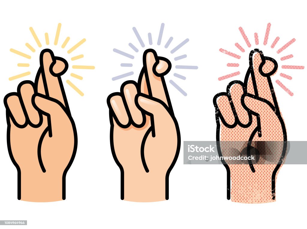 Simple crossed fingers vector A simple  graphic illustration of a hand with fingers crossed, in three different versions Fingers Crossed stock vector