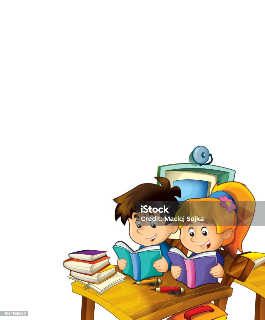 Fun Learning White Background Cartoon Kids Learning On White Background Stock Illustration - Download ...
