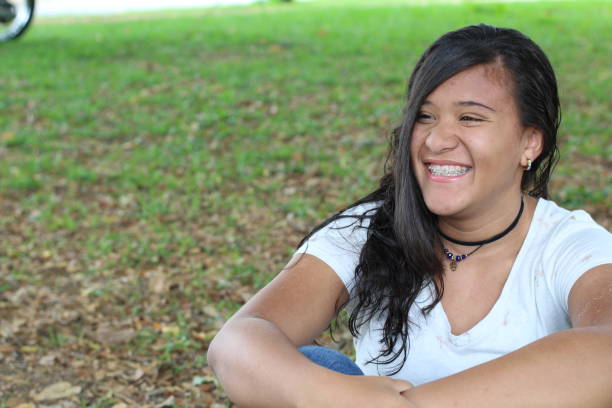 Happy young girl with copy space.