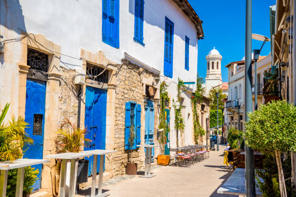genethliou mitellla street, a touristic street leading to ayia napa cathedral. limassol, cyprus - famagusta imagens e fotografias de stock