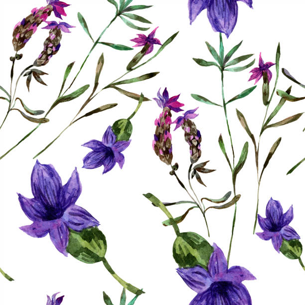 istock Purple lavender. Floral botanical flower. Watercolor background illustration set. Seamless background pattern. 1084967228