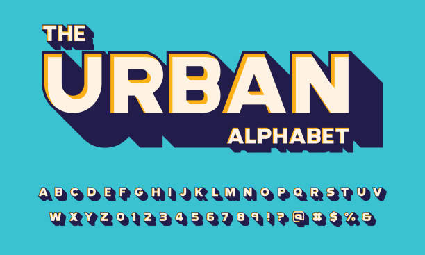 bold alphabet Retro 3D bold display alphabet design typography stock illustrations