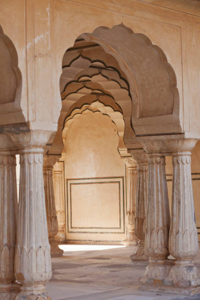 자이푸르, 인도에서 아 메 요새의 건축 세부 사항 - jaipur amber fort column amber palace 뉴스 사진 이미지