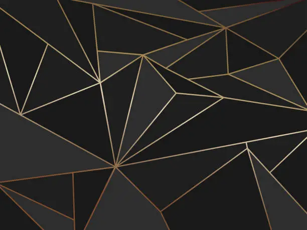 Vector illustration of Abstract black polygon artistic geometric with gold line background