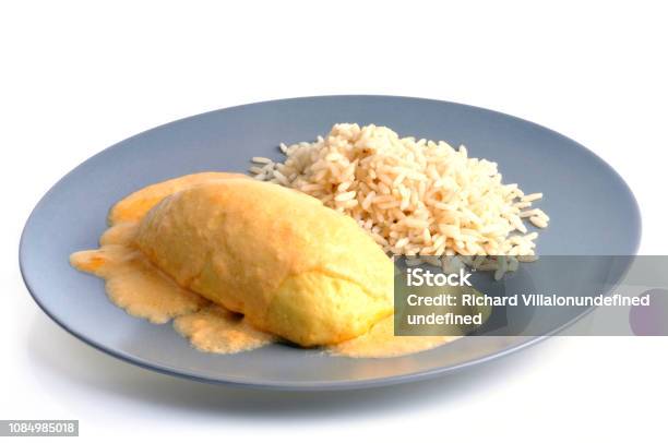 Plate Of Quenelle And Rice Stock Photo - Download Image Now - Cut Out, Dinner, Food