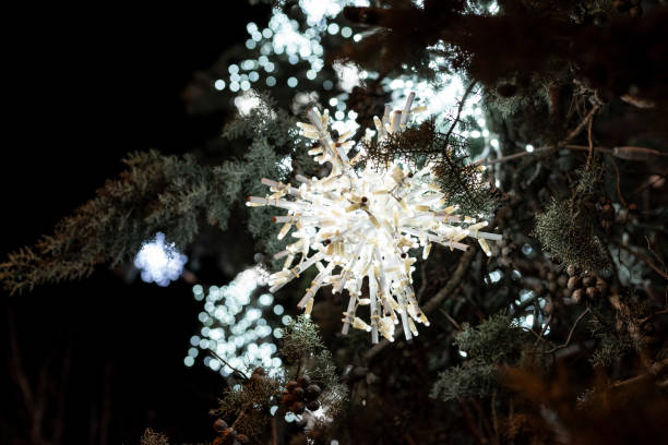 istock Decorative tree for christmas with white lights and defocused background 1084985936