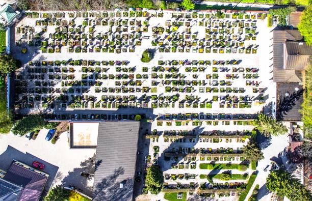 istock Graveyard cemetry out of Drone perspectivce Germany 1084987396