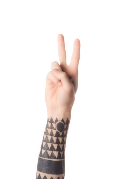 istock partial view of man showing number 2 in sign language isolated on white 1084988654