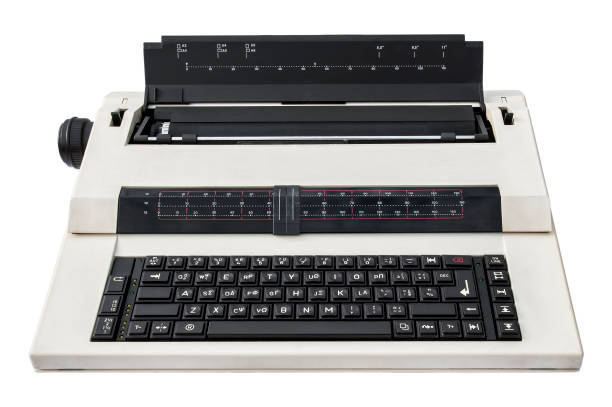 electronic typewriter isolated over white - electric typewriter imagens e fotografias de stock