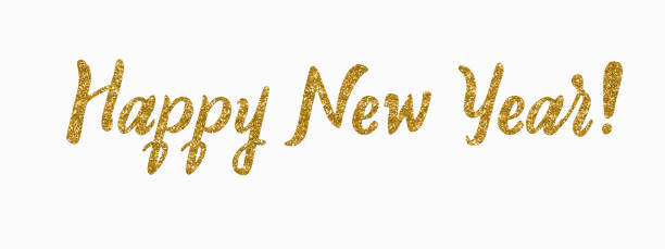 istock Happy new year card. Hand drawn glitter modern calligraphy. Ink illustration. Happy holidays poster. Banner with hand drawn words. Isolated on white background 1084998322