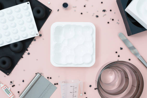 istock Top view of different mousse cake silicone pan or mold on a white background, flat lay 1085001436