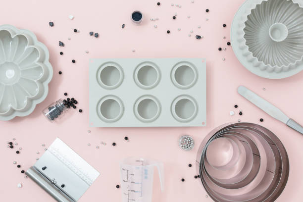 istock Top view of different mousse cake silicone pan or mold on a white background, flat lay 1085001608