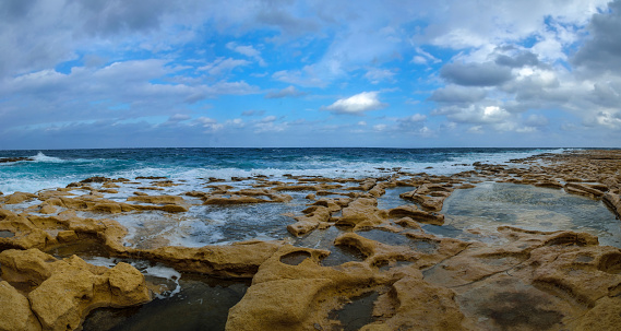 The rocky coast line of Sliema, close to Valletta in Malta.