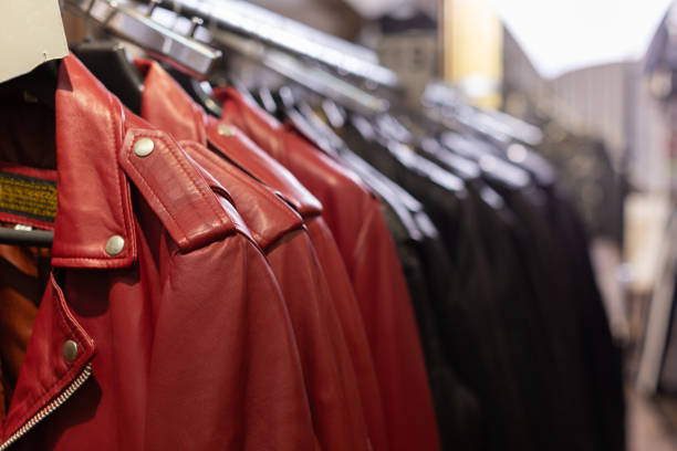 istock Collection of leather jackets in shop 1085021304