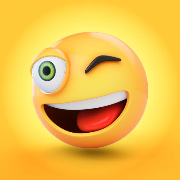 3D Rendering winking emoji isolated on yellow background.