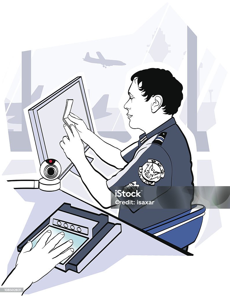 Paszport Sprawdzić kontrolę na lotnisku - Grafika wektorowa royalty-free (Biometria)