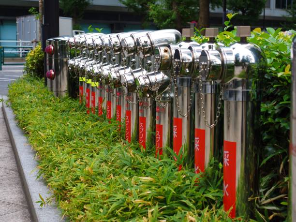 fire hydrant, printed text means sprinkler,water in Japanese