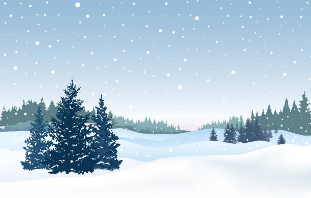 ilustrações, clipart, desenhos animados e ícones de fundo de neve de natal. paisagem do inverno de neve. retrô feliz natal inverno férias natureza cartão de felicitações. - wintry landscape