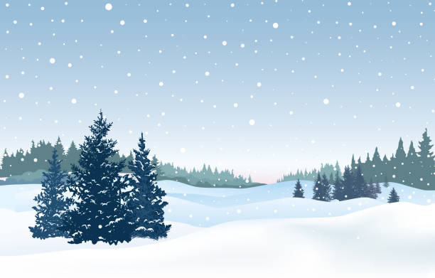 Christmas snowy background. Snow winter landscape. Retro Merry Christmas winter holiday nature greeting card. Christmas snowfall background. Snow winter landscape. Merry Christmas skyline. Winter nature holiday greeting card design. winter stock illustrations