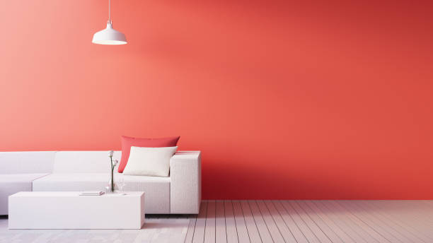 istock Living Coral Interior / Color of The Year / 3D render interior 1085060700