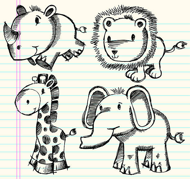 Doodle Sketch Safari Animal Set vector art illustration