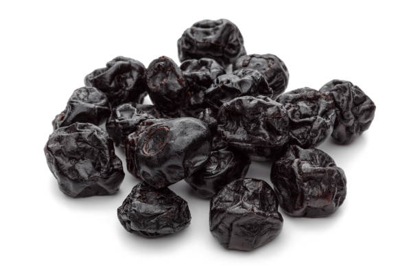 Dried blueberries isolated on white background.