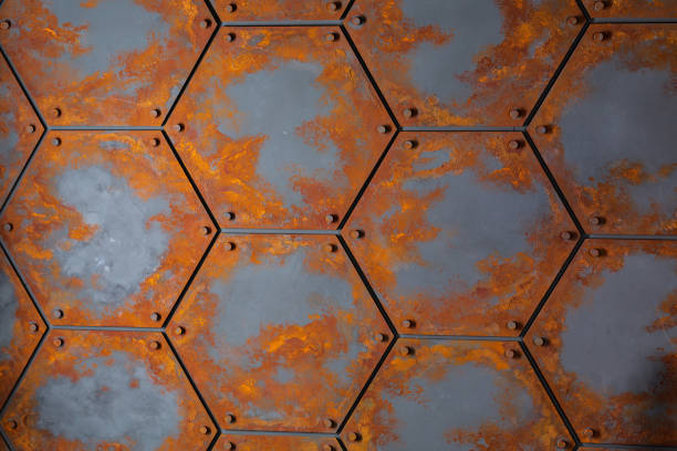 Abstract background in the form of rusted honeycombs with nuts