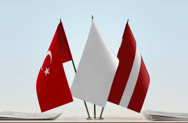 istock Flags of Turkey and Latvia 1085069856