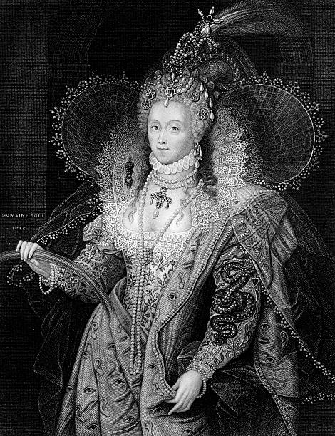 portret dama elizabeth i - engraving women engraved image british culture stock illustrations
