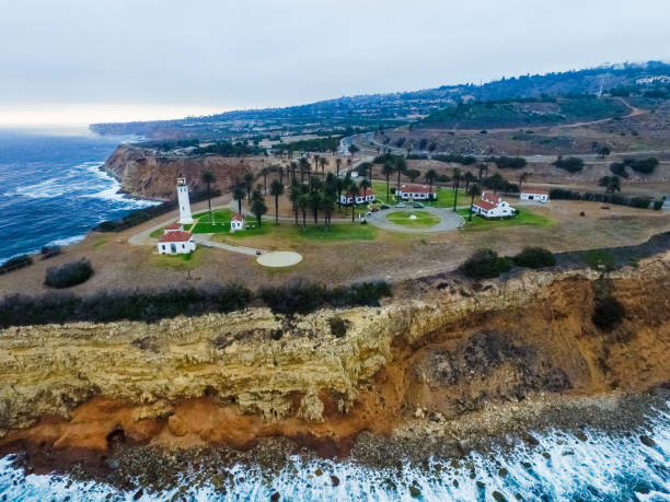 Point Vicente Lighthouse aerial view of Point Vicente, Palos Verdes, CA rancho palos verdes stock pictures, royalty-free photos & images